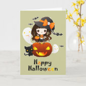 Carte Happy Kawaii Halloween (Fleur jaune)