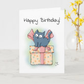 Carte Happy Kitten en carton avec ruban (Fleur jaune)