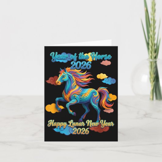 Carte Happy Lunar New Year Colorful Horse (Devant)