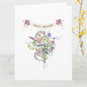 Carte Happy Mariage Elégant Bouquet Floral (Fleur jaune)