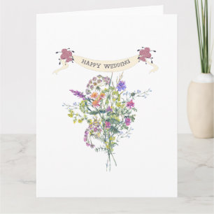 Carte Happy Mariage Elégant Bouquet Floral