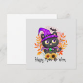 Carte Happy Meow-o-ween -Chat Sorcière Noire (Devant / Derrière)