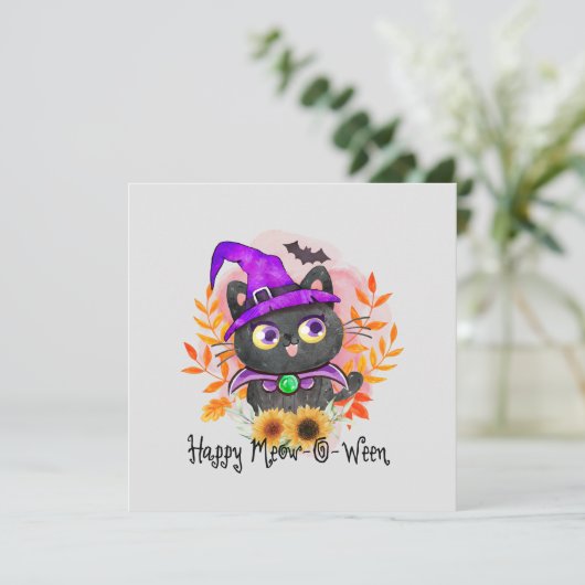 Carte Happy Meow-o-ween -Chat Sorcière Noire (Debout devant)