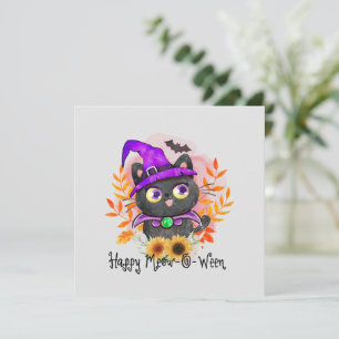 Carte Happy Meow-o-ween -Chat Sorcière Noire