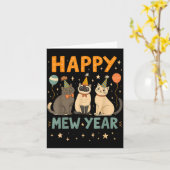 Carte Happy Mew Year Cat Party  (Fleur jaune)
