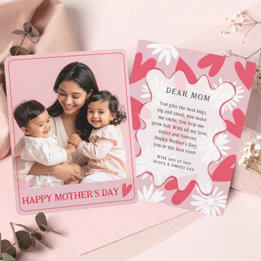 Carte Happy Mother’s Day Pink & Red Photo  