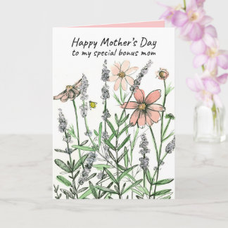 Carte Happy Mother's Day Bonus Mom Honeybee Wildflowers