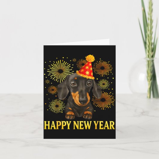 Carte Happy New Year 2026 Dachshund Fireworks New Years  (Devant)