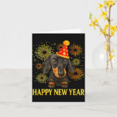 Carte Happy New Year 2026 Dachshund Fireworks New Years  (Fleur jaune)