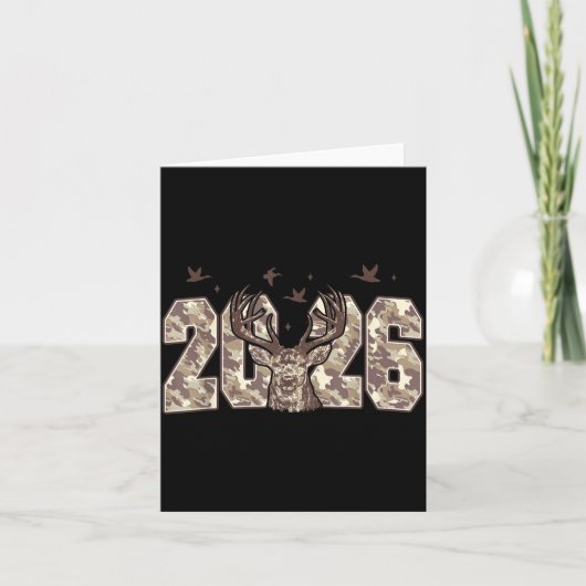Carte Happy New Year 2026 Deer Buck Hunting Camo Camoufl (Devant)
