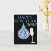 Carte Happy New Year 2026 Disco Ball Celebration  (Fleur jaune)