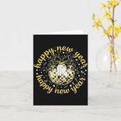 Carte Happy New Year 2026 Disco Ball Gold Bow Coquette C (Fleur jaune)