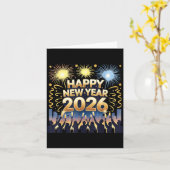 Carte Happy New Year 2026 Fireworks Party Celebration  (Fleur jaune)