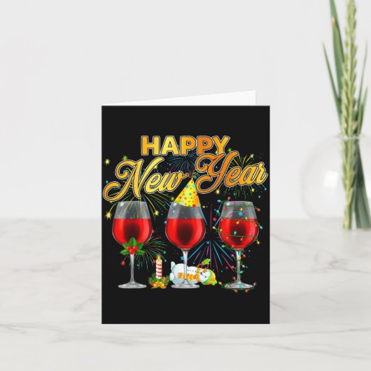 Carte Happy New Year 2026 Gles Of Wine Fireworks New Yea (Devant)