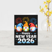 Carte Happy New Year 2026 Gnome With Fireworks And Champ (Fleur jaune)