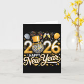 Carte Happy New Year 2026 Gold Party Celebration Gift  (Fleur jaune)