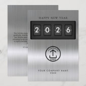 Carte Happy New Year Corporate Business Logo Metallic (Devant / Derrière)