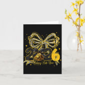 Carte Happy New Year Cute Gold Disco Ball Bow New Year's (Fleur jaune)