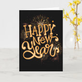 Carte Happy New Year New Years Eve Party , Black  (Fleur jaune)
