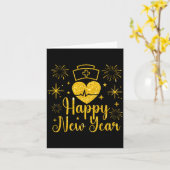 Carte Happy New Year Nurses Heartbeat Fireworks New Year (Fleur jaune)