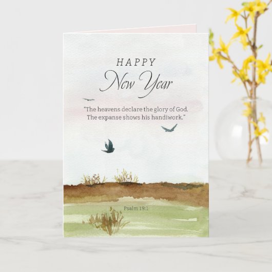 Carte Happy New Year Scripture Psalm 19 Winter Desert (Fleur jaune)