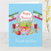 Carte Happy Norooz Haft Sin with Lion and Sun Flags (Fleur jaune)