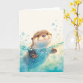 Carte Happy Otter dans un pays aquatique (Fleur jaune)