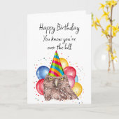 Carte Happy Over the Hill Anniversaire Fun Owl Humour (Fleur jaune)