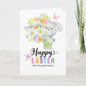 Carte Happy Pâques mignon lapin aquarelle Bouquet Photo (Devant)