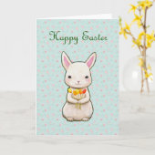Carte Happy Pâques mignonne lapin blanc avec fleurs Prin (Fleur jaune)