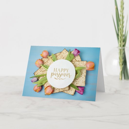 Carte Happy Passover Card with Tulips & Matzo | Modern (Devant)
