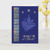 Carte Happy Passover Star of David et Seder Table Icons (Fleur jaune)