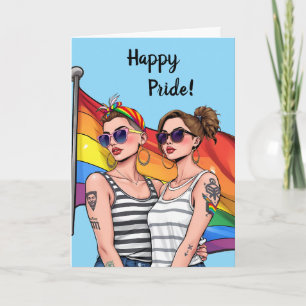Carte Happy Pride LGBTQ Drapeau arc-en-ciel lesbien