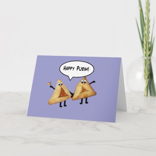 Carte Happy Purim Cute Smiling Hamentaschen Cartoon (Devant)