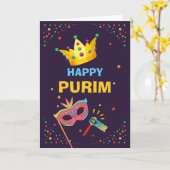 Carte Happy Purim Festive Mask Noise Maker et Confetti (Fleur jaune)