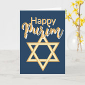 Carte Happy Purim Greeting Card - Star of David Blue  (Fleur jaune)
