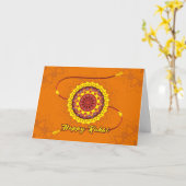 Carte Happy Raksha Bandhan, orange, bracelet jaune (Fleur jaune)