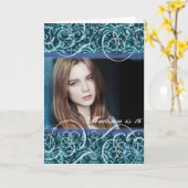 Carte Happy Sixteenth Birthday Damask Photo Portrait (Fleur jaune)