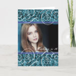 Carte Happy Sixteenth Birthday Damask Photo Portrait<br><div class="desc">Add a photo of the birthday girl or of the birthday girl with her friends to this easy to use teal damask and elegant swirls card.</div>