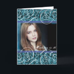 Carte Happy Sixteenth Birthday Damask Photo Portrait<br><div class="desc">Add a photo of the birthday girl or of the birthday girl with her friends to this easy to use teal damask and elegant swirls card.</div>