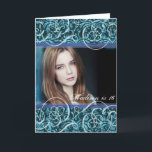 Carte Happy Sixteenth Birthday Damask Photo Portrait<br><div class="desc">Add a photo of the birthday girl or of the birthday girl with her friends to this easy to use teal damask and elegant swirls card.</div>