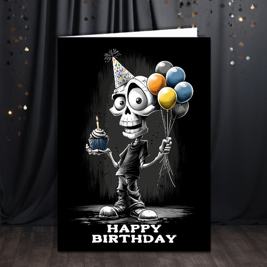 Carte Happy Skeleton Wearing a Party Hat Birthday
