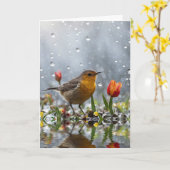 Carte Happy Spring Vernal Equinox Cute Bird and Tulip  (Fleur jaune)