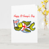Carte Happy St Georges Day fun cartoon english flag fish (Fleur jaune)