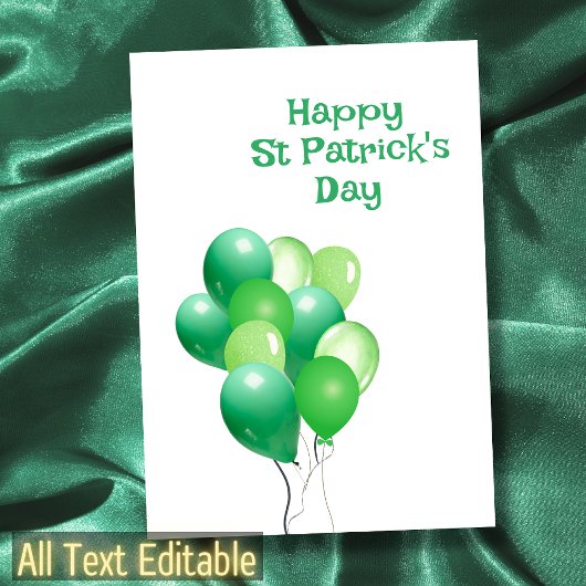 Carte Happy St Patricks Day Green Balloon Fun Typography