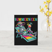 Carte Happy Summerween Eté Halloween Squelette (Fleur jaune)