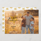 Carte Happy Thanksgiving Script Leaves Family Photo (Devant / Derrière)