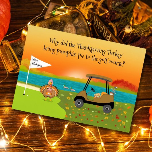 Carte Happy Thanksgiving Turkey on Golf Course With Pie