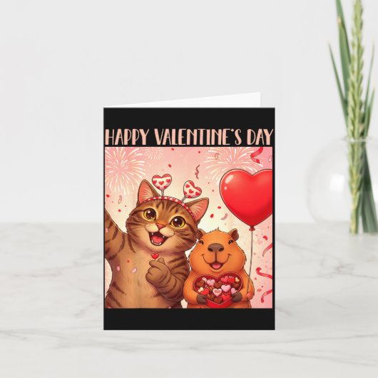 Carte Happy Valentines 2026 Cute Cat Capybara Party Art  (Devant)