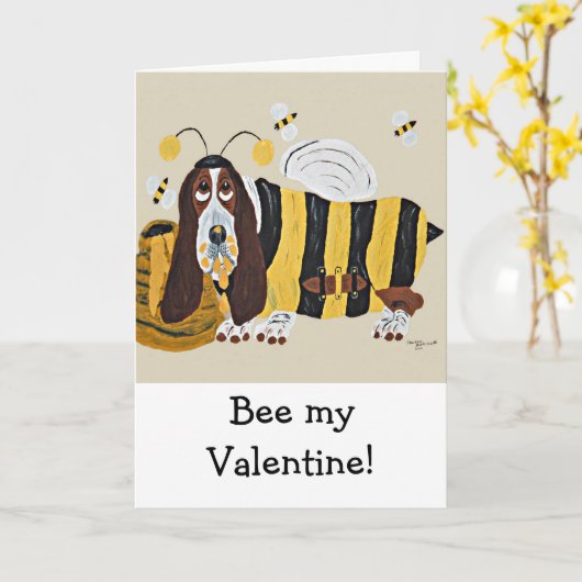 Carte Happy Valentine's Day Basset Folded Greeting Card (Fleur jaune)